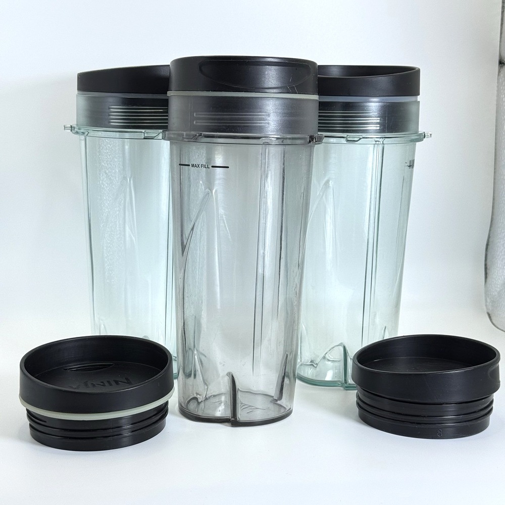 Set of 3 Ninja 24oz Cups Replacement Parts w/ Sip Lids Single‎ Serve BL480 BL770